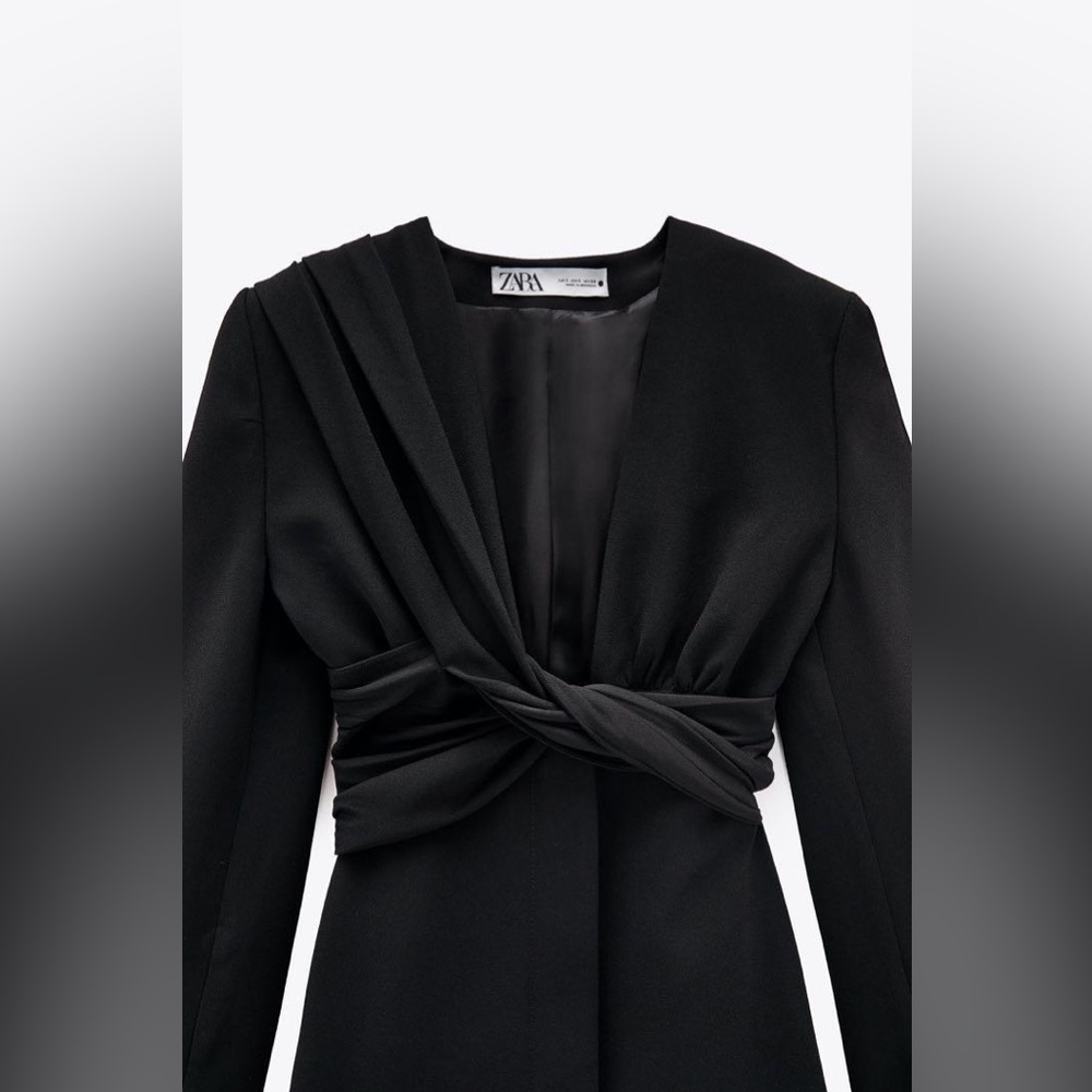 ZARA BLACK RUCHED JACKET DRESS - Picture 2 of 5